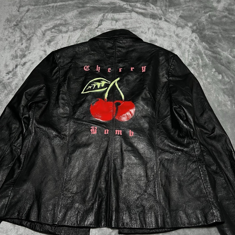 Leather Jacket Women Size Small Custom Made Cherry Bomb Rockabilly Punk